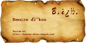 Bencze Ákos névjegykártya